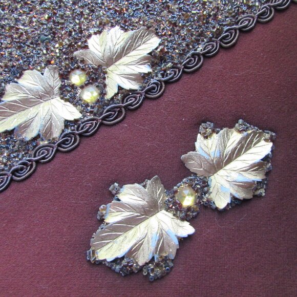 SALE Vintage Caron of Texas Hand Bag Chocolate Brown Gold Bead Accents - Picture 5 of 11